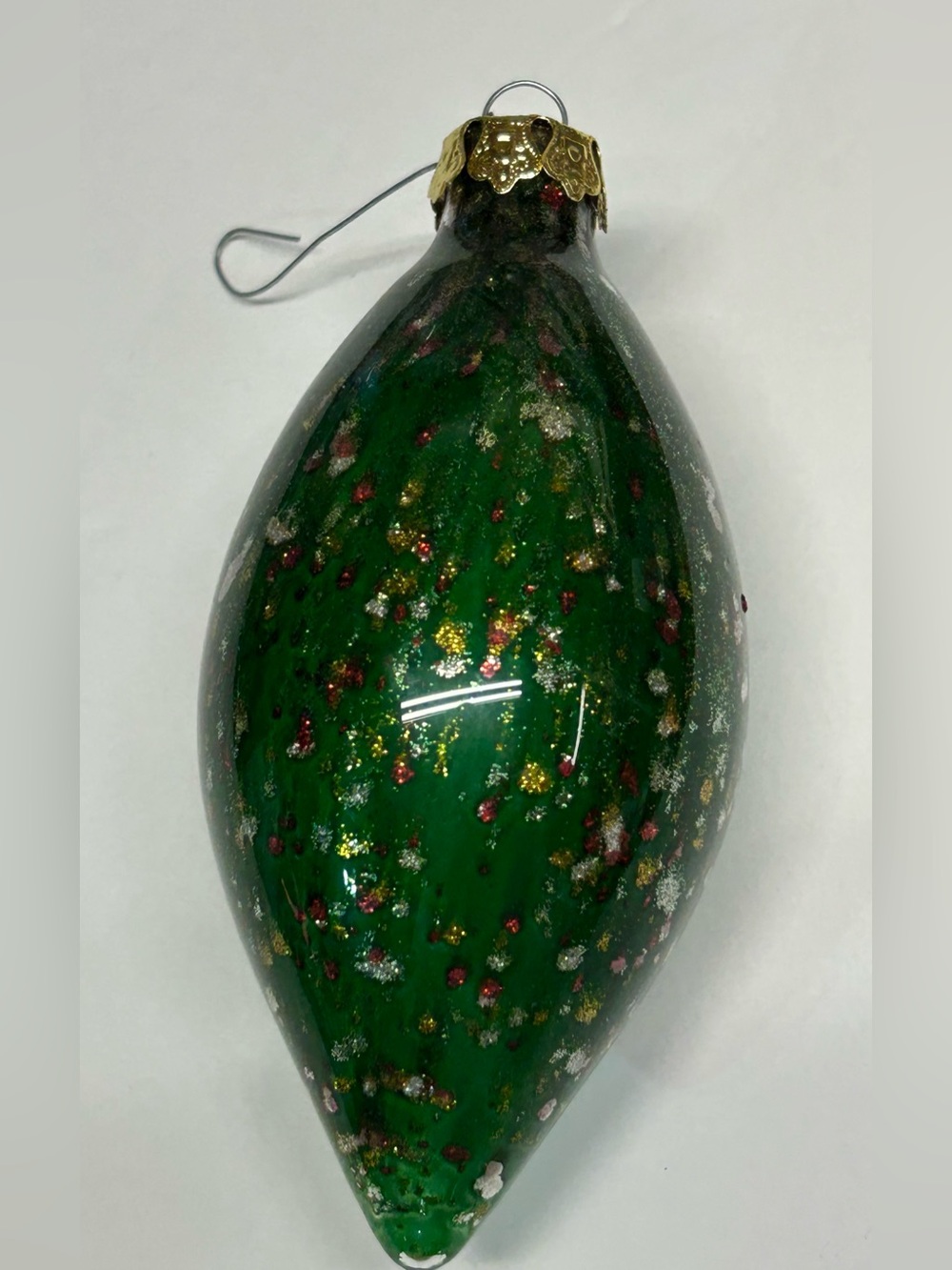 Christmas Ornament Glass Finial Green Gold Flecks